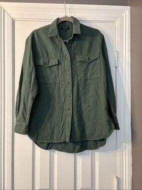 Madewell Women’s Ex-Boyfriend Oversized Dark Green Button-Up Flannel Shirt S